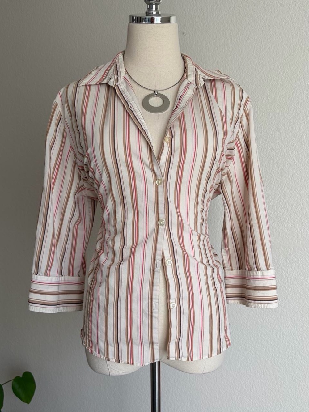 George Striped Button-Up Women's Shirt in Cream and Pink